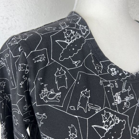 Mint Neko Long Sleeve Shirt Women Medium Black Cat All Over Print Novelty Tee - Picture 12 of 15